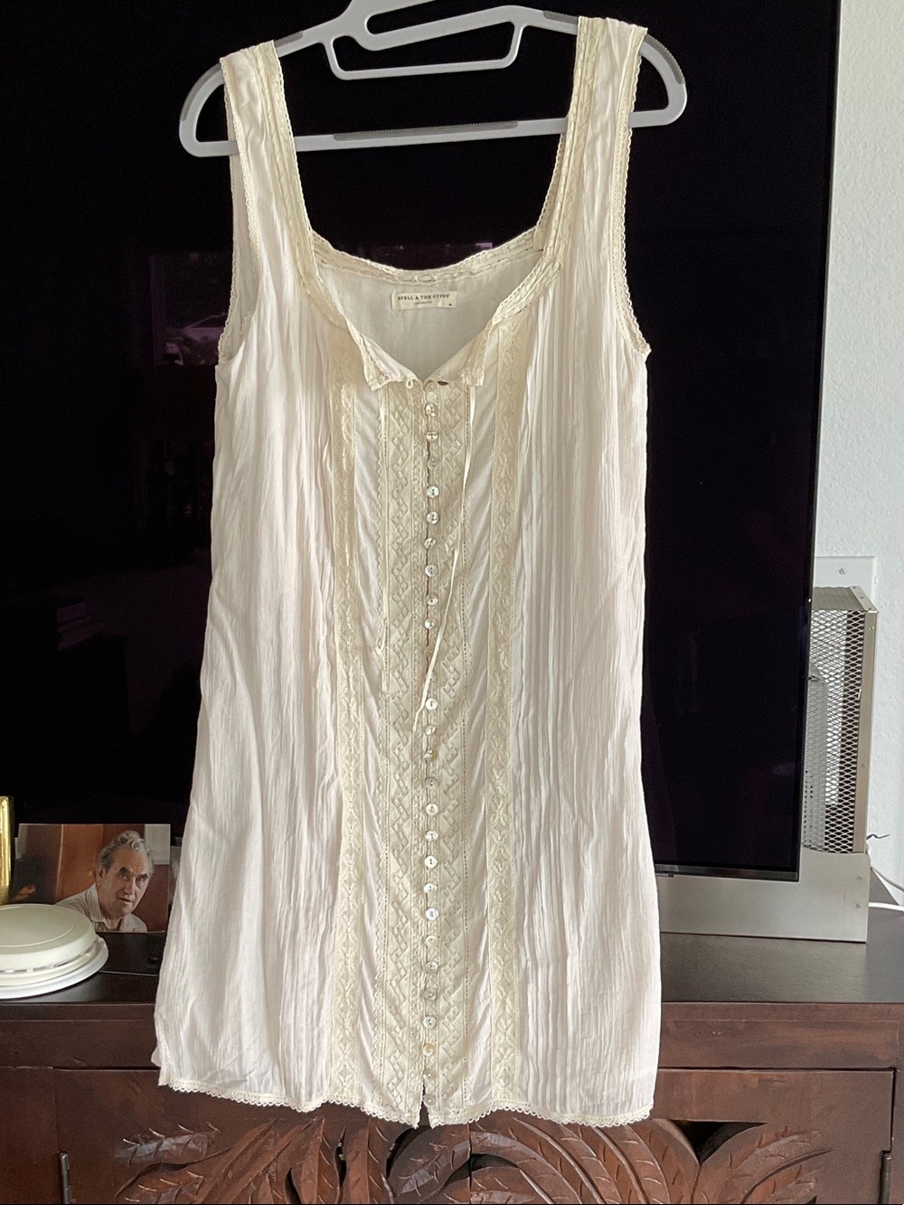 Spell Cream Lace-Front Sleeveless Chemise